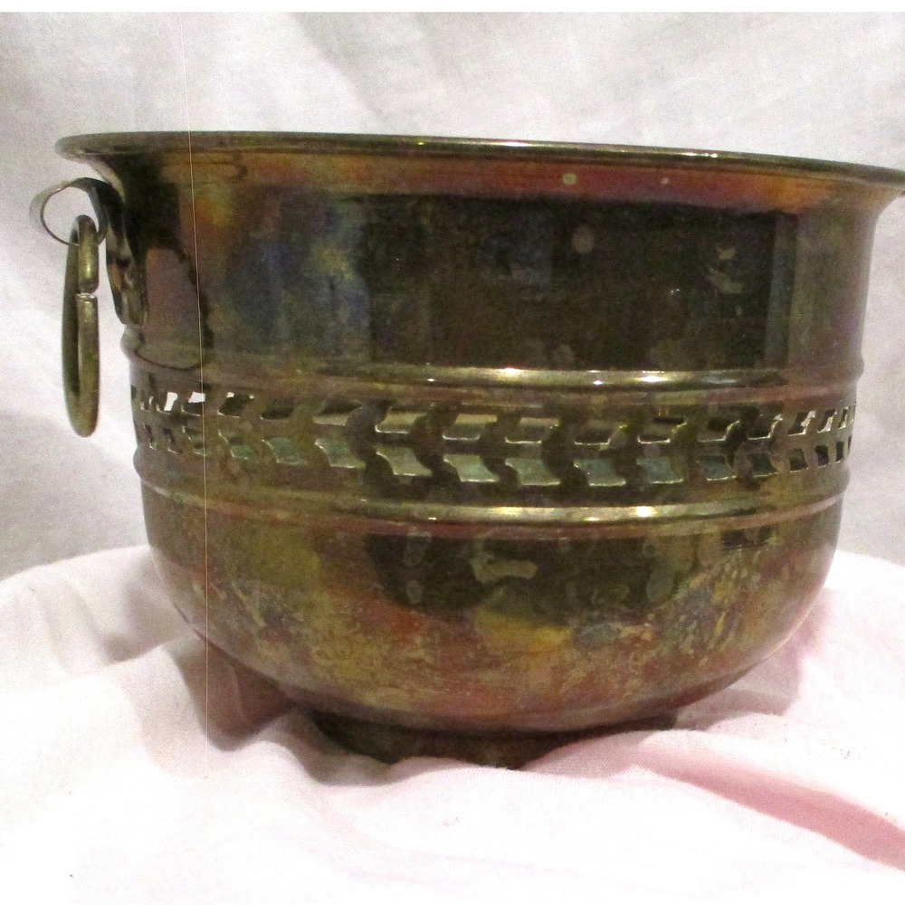 Brass Bowl, ring‎ handles made in India planter midcentury centerpiece catchall